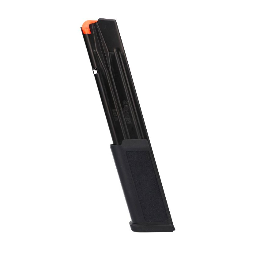Shoot longer between reloads with this reliable factory 9mm P320 30-round extended magazine.
Unlike other extended magazines, this 30-rd mag offers the same reliability as the magazine that shipped with your pistol. Also included is a removable sleeve for enhanced comfort when used in a full-size grip module.
Features:
30-round capacity
High-lubricity finish for reliable function
Removable sleeved base plate for enhanced comfort and function
Rear witness holes in increments of 5 to display the remaining rounds in the magazine
Removable base plate for easy maintenance
High-tensile spring for unmatched reliability and service life
Durable polymer follower
Complete steel body construction
Sig Sauer Magazine, 9MM, 30 Rounds, Fits P320, Black 8900576