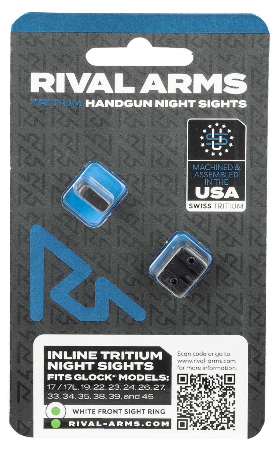 Rival Arms Glock 17/19 Tritium Night Sights U-Notch Green w/White Outline-img-0